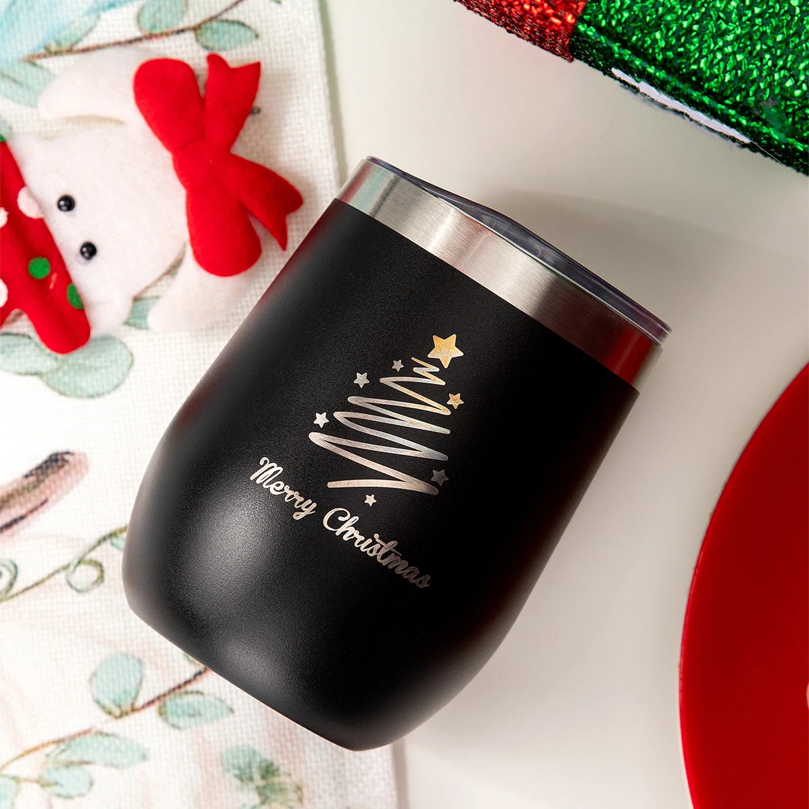 360ml 12oz Christmas Thermos Cup Stainless Steel Thermal Insulated Eggshell Cup Travel Anti-Fall Coffee Bottle Xmas New Year Cup