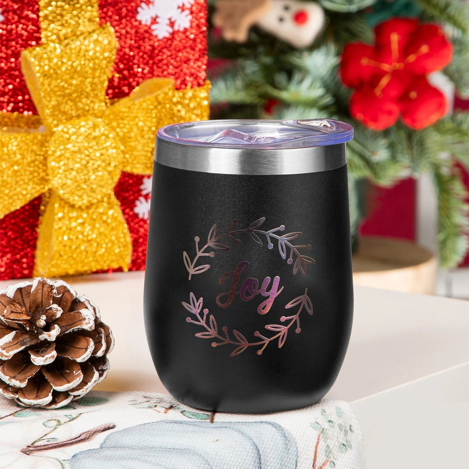 360ml 12oz Christmas Thermos Cup Stainless Steel Thermal Insulated Eggshell Cup Travel Anti-Fall Coffee Bottle Xmas New Year Cup