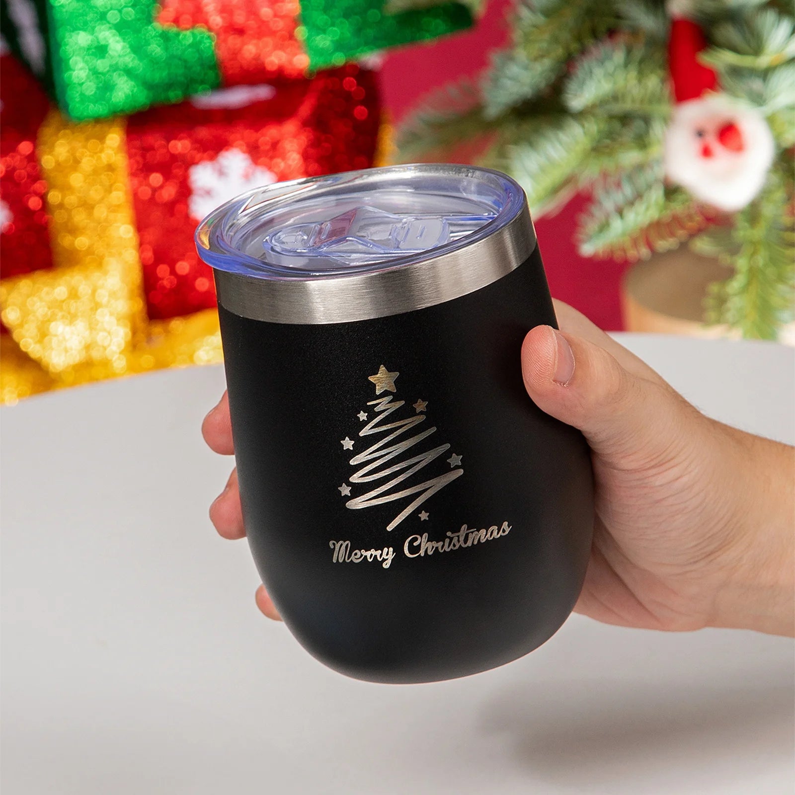 360ml 12oz Christmas Thermos Cup Stainless Steel Thermal Insulated Eggshell Cup Travel Anti-Fall Coffee Bottle Xmas New Year Cup