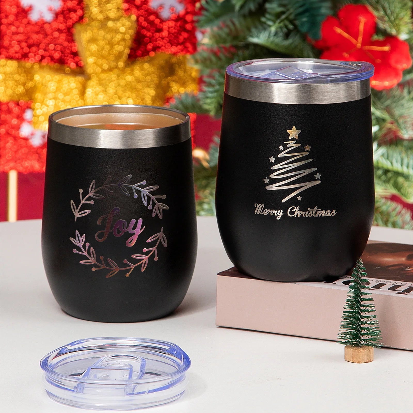 360ml 12oz Christmas Thermos Cup Stainless Steel Thermal Insulated Eggshell Cup Travel Anti-Fall Coffee Bottle Xmas New Year Cup